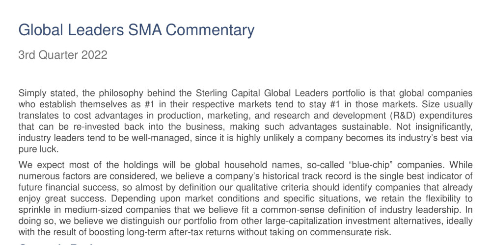 3Q22 Global Leaders SMA Commentary