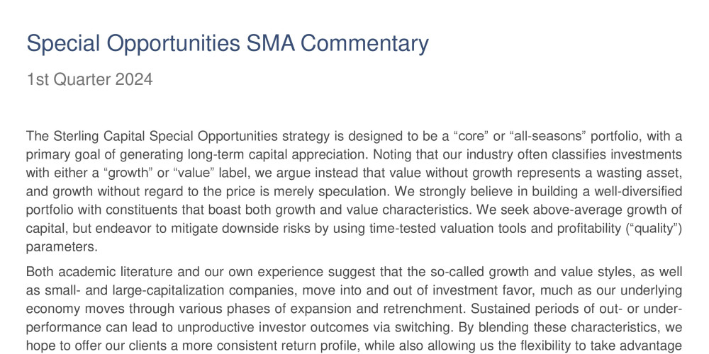 Special Opportunities SMA- Q1 2022