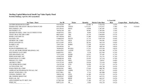 Behavioral Small Cap Value Equity Fund Monthly Holdings Report